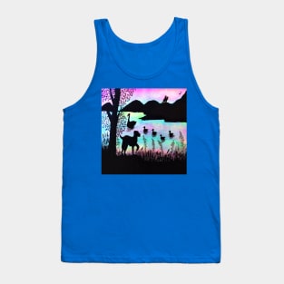 Nature Swan Dog Lake Silhouette Landscape Tank Top